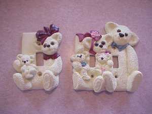 Beautiful Hand Painted Cream Bear Pair of Switch Plate Covers!